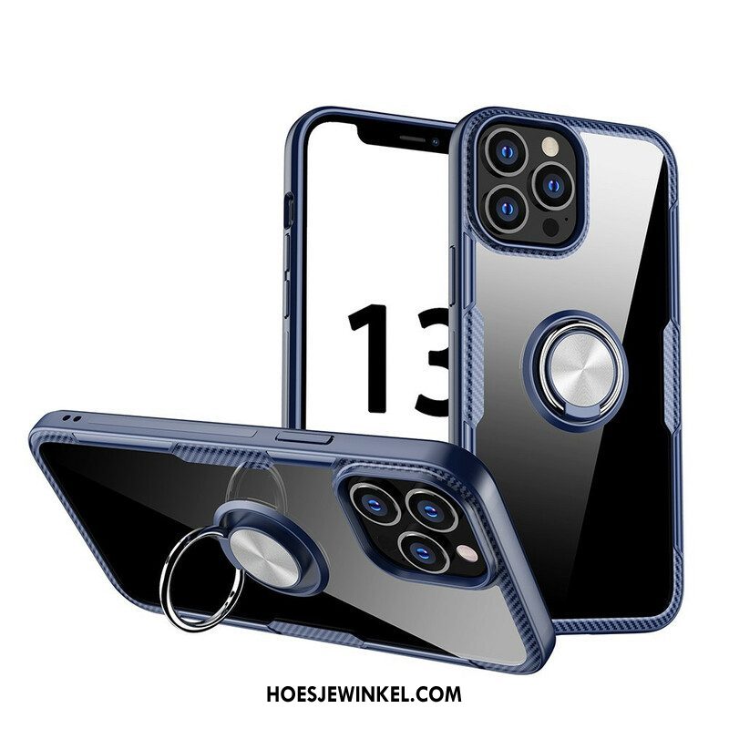 Hoesje voor iPhone 13 Pro Max Koolstofvezel Metalen Ring