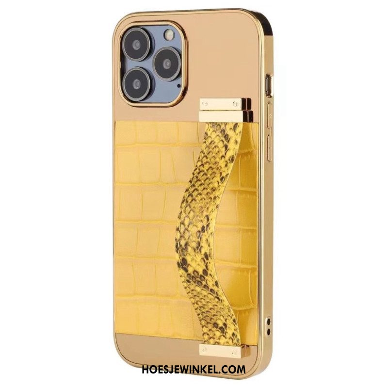 Hoesje voor iPhone 14 Faux Krokodillenleer Met Steunriem