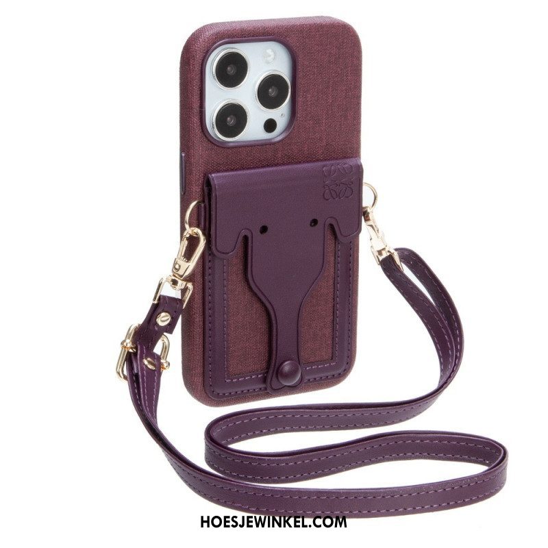 Hoesje voor iPhone 14 Olifant Kaarthouder Met Lanyard