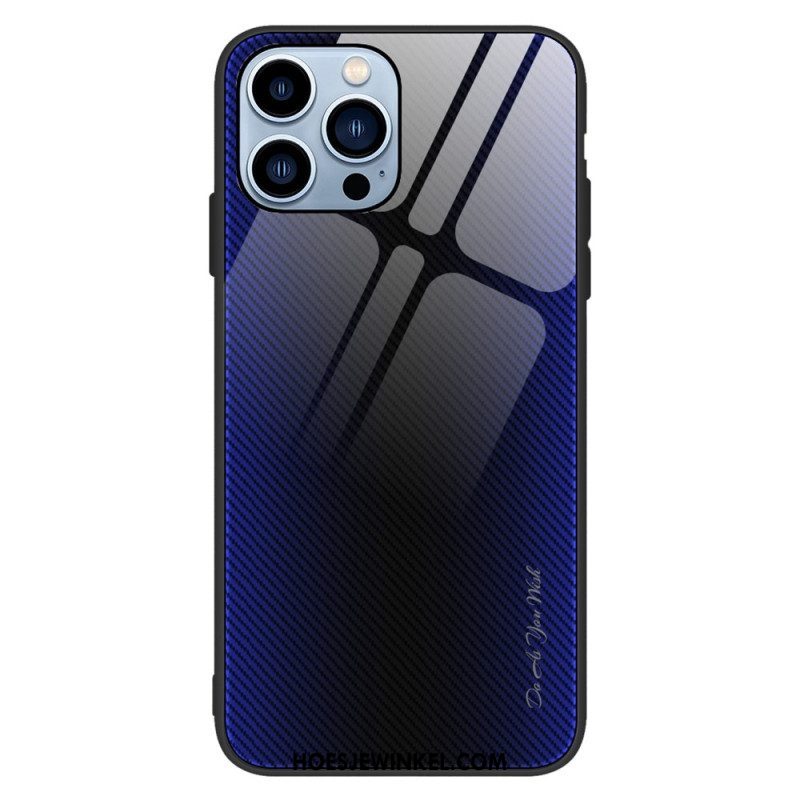 Hoesje voor iPhone 14 Pro Klassiek Koolstofvezel Gehard Glas