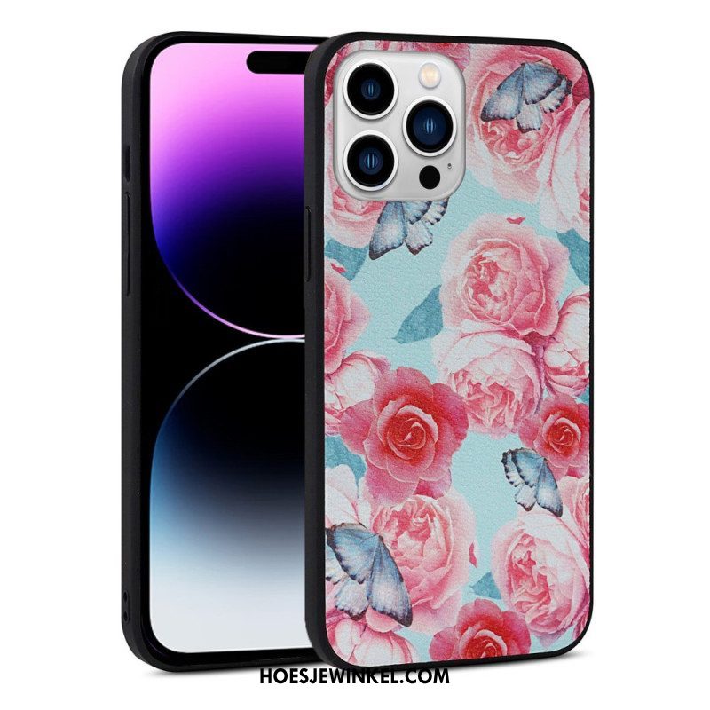 Hoesje voor iPhone 14 Pro Kunstleer Bloemen