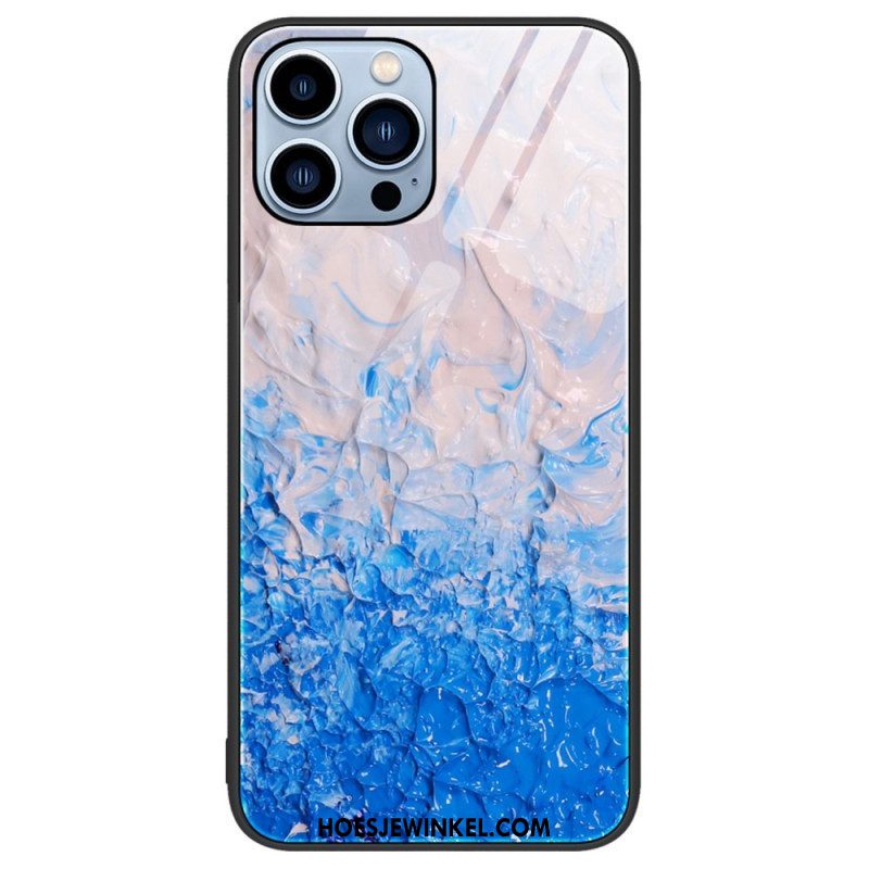 Hoesje voor iPhone 14 Pro Marmeren Kleuren Gehard Glas