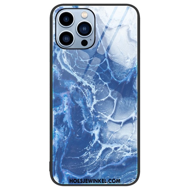 Hoesje voor iPhone 14 Pro Marmeren Kleuren Gehard Glas