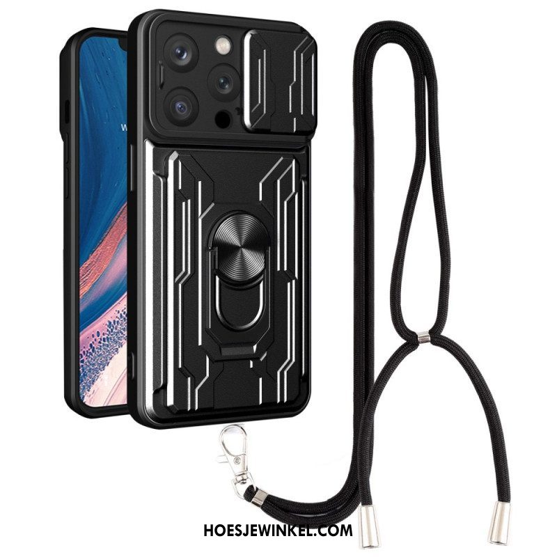 Hoesje voor iPhone 14 Pro Met Koord Kaarthouder Lanyard En Standaard