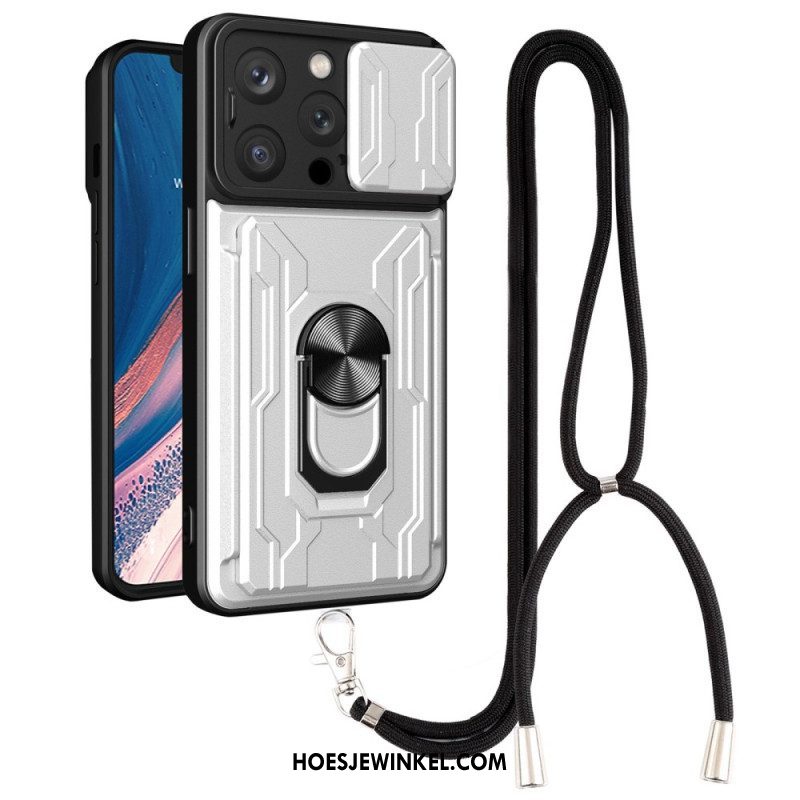 Hoesje voor iPhone 14 Pro Met Koord Kaarthouder Lanyard En Standaard