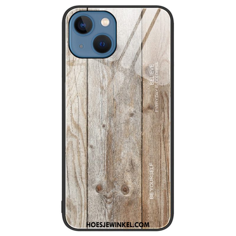 Hoesje voor iPhone 15 Plus Houtdesign Van Gehard Glas