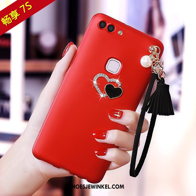 Huawei P Smart Hoesje Anti-fall Rood Met Strass, Huawei P Smart Hoesje Bescherming Hoes