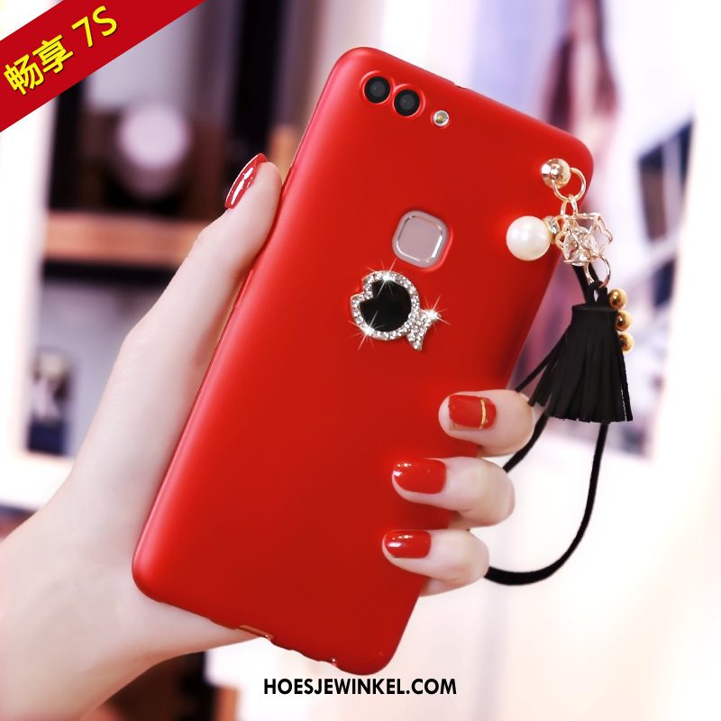 Huawei P Smart Hoesje Anti-fall Rood Met Strass, Huawei P Smart Hoesje Bescherming Hoes