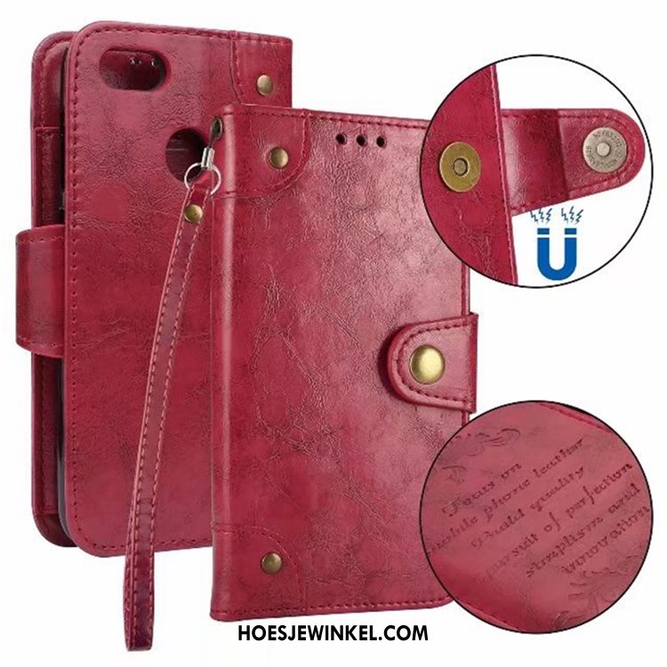 Huawei Y6 Pro 2017 Hoesje Hoes Ondersteuning Leren Etui, Huawei Y6 Pro 2017 Hoesje Rood Mobiele Telefoon