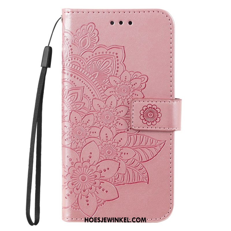 Leren Hoesje Huawei Nova 11 Pro Bandje Met Bloemenprint Bescherming Hoesje