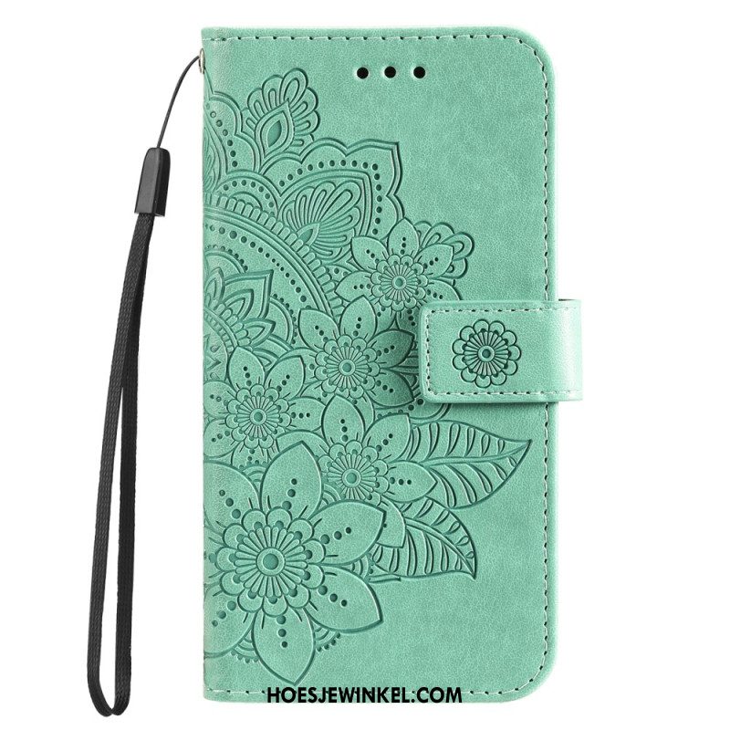 Leren Hoesje Huawei Nova 11 Pro Bandje Met Bloemenprint Bescherming Hoesje