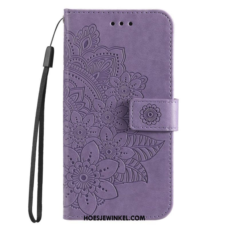 Leren Hoesje Huawei Nova 11 Pro Bandje Met Bloemenprint Bescherming Hoesje