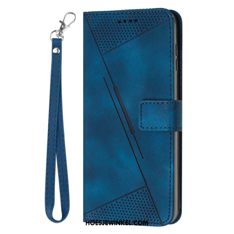 Leren Hoesje Oppo Reno 11 Pro 5g Driehoekenpatroon Met Schouderband Bescherming Hoesje