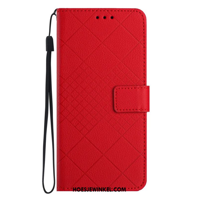 Leren Hoesje Oppo Reno 11f 5g Diamantbandpatroon Bescherming Hoesje