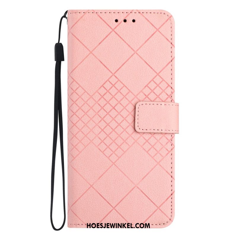 Leren Hoesje Oppo Reno 11f 5g Diamantbandpatroon Bescherming Hoesje