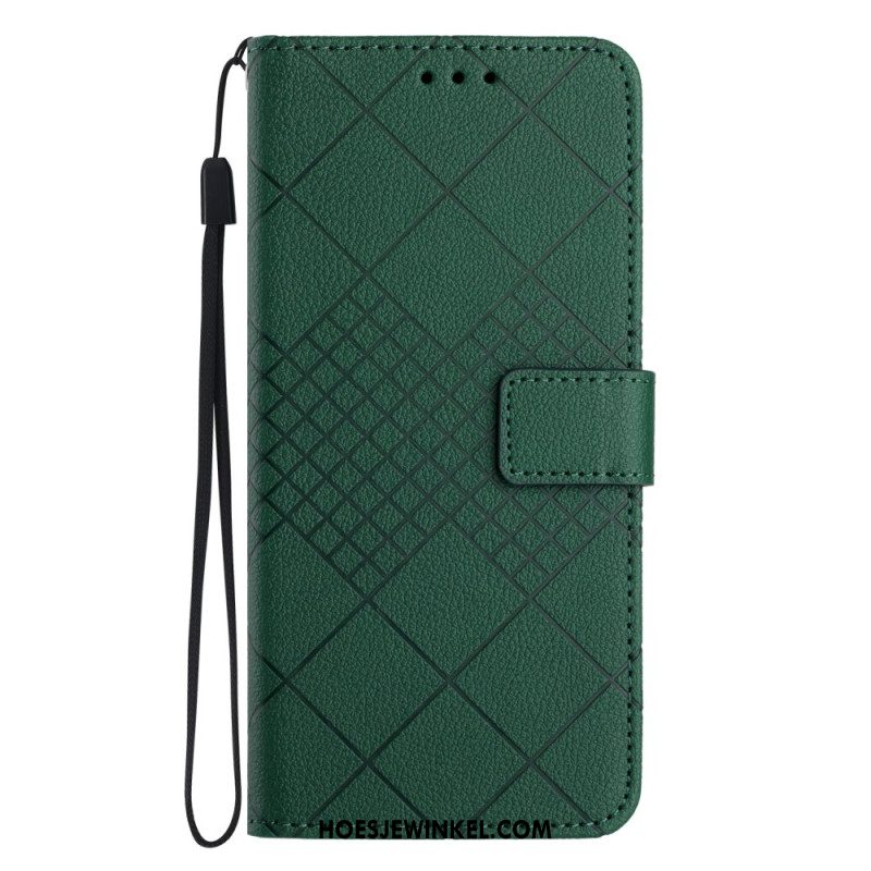 Leren Hoesje Oppo Reno 11f 5g Diamantbandpatroon Bescherming Hoesje