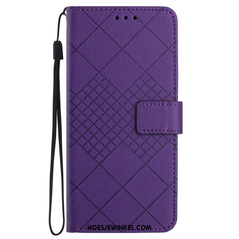 Leren Hoesje Oppo Reno 11f 5g Diamantbandpatroon Bescherming Hoesje