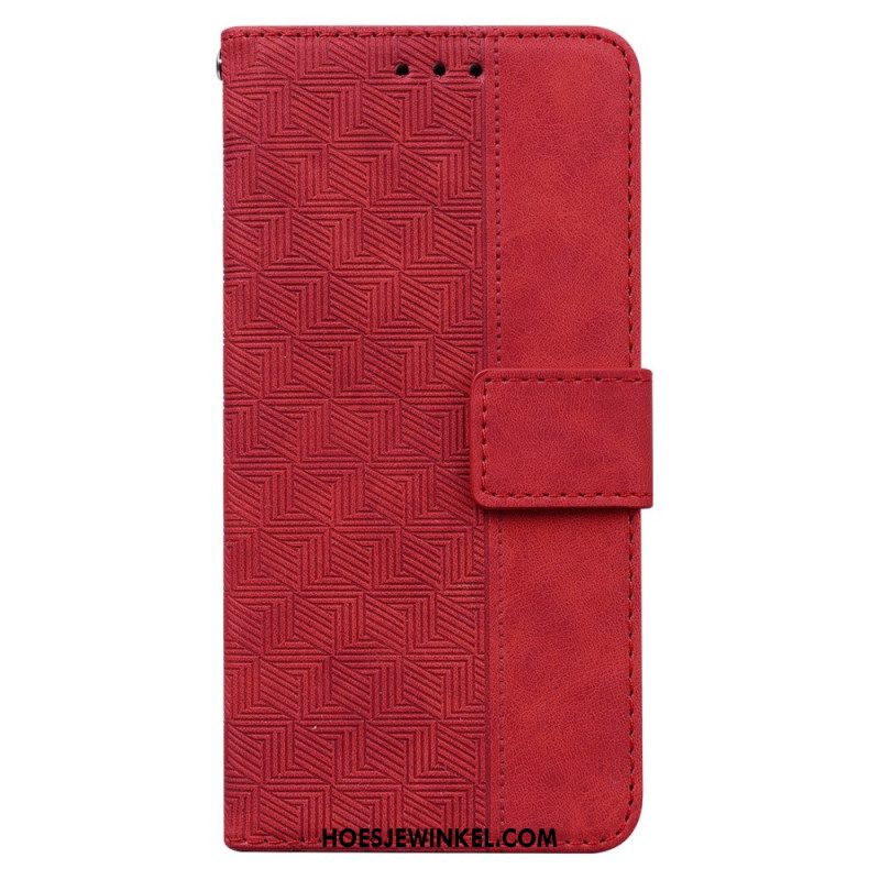 Leren Hoesje Oppo Reno 12 5g Geweven Patroon Met Bandjes Bescherming Hoesje