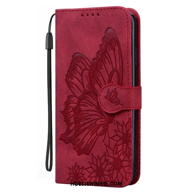 Leren Hoesje Samsung Galaxy A15 5g Grote Vlinderprint Met Riempje Bescherming Hoesje