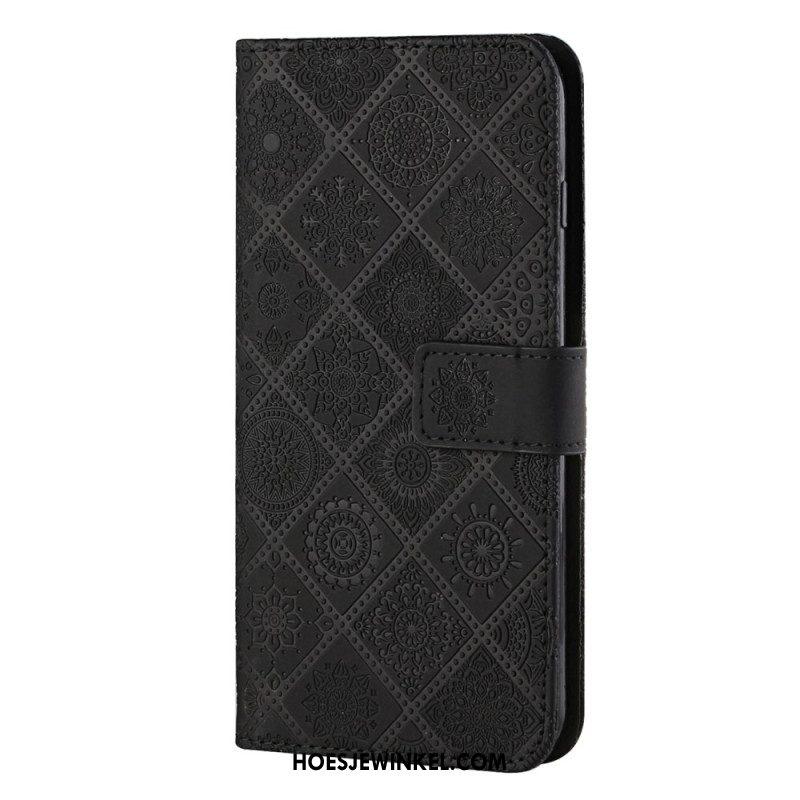 Leren Hoesje Samsung Galaxy A15 5g Patchwork Mandala's Met Riempje Bescherming Hoesje