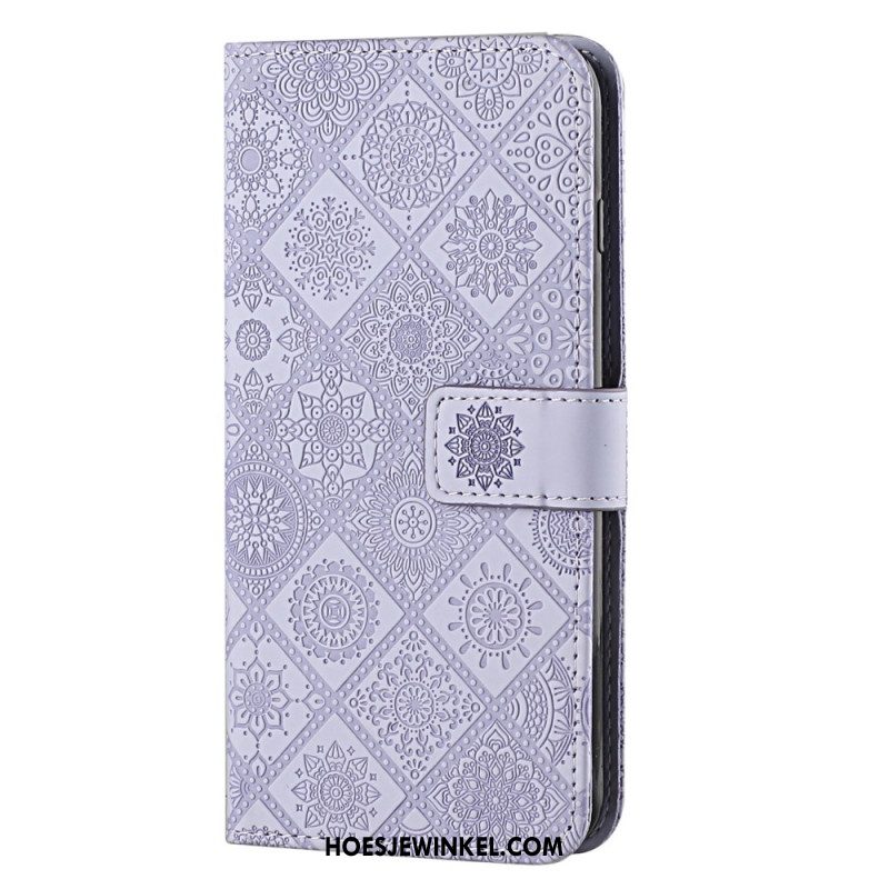 Leren Hoesje Samsung Galaxy A15 5g Patchwork Mandala's Met Riempje Bescherming Hoesje