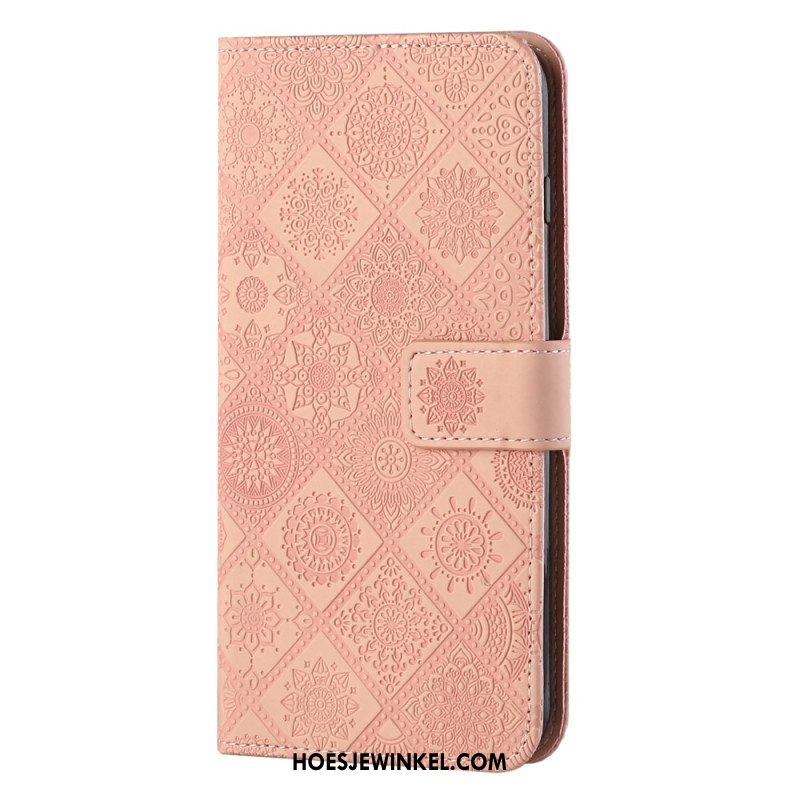 Leren Hoesje Samsung Galaxy A55 5g Patchwork Met Bandje Bescherming Hoesje