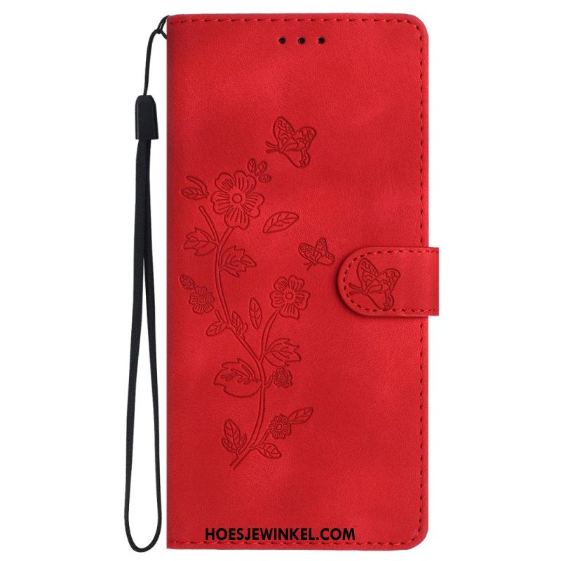 Leren Hoesje Samsung Galaxy S24 5g Discreet Bloemenpatroon Met Riempje Bescherming Hoesje