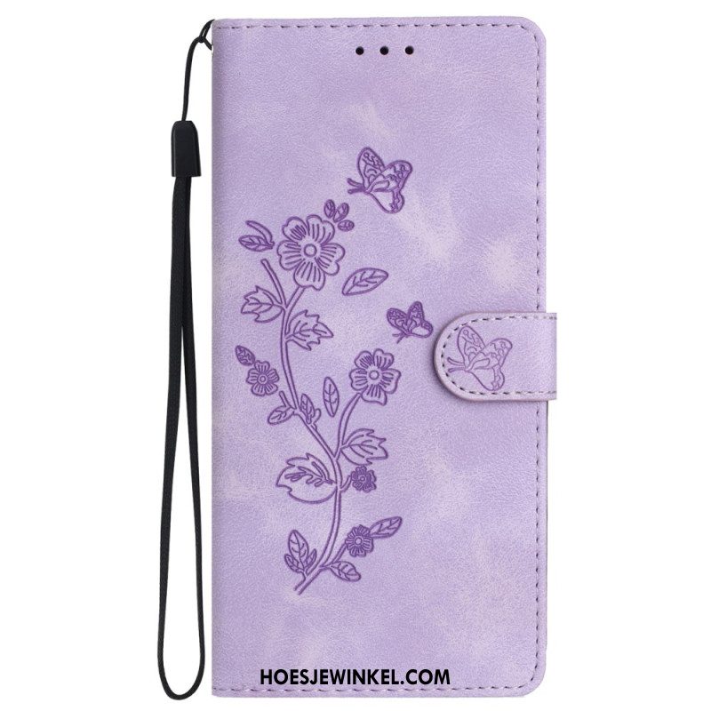 Leren Hoesje Samsung Galaxy S24 5g Discreet Bloemenpatroon Met Riempje Bescherming Hoesje