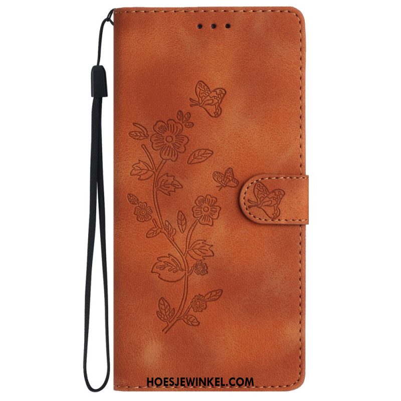 Leren Hoesje Samsung Galaxy S24 5g Discreet Bloemenpatroon Met Riempje Bescherming Hoesje