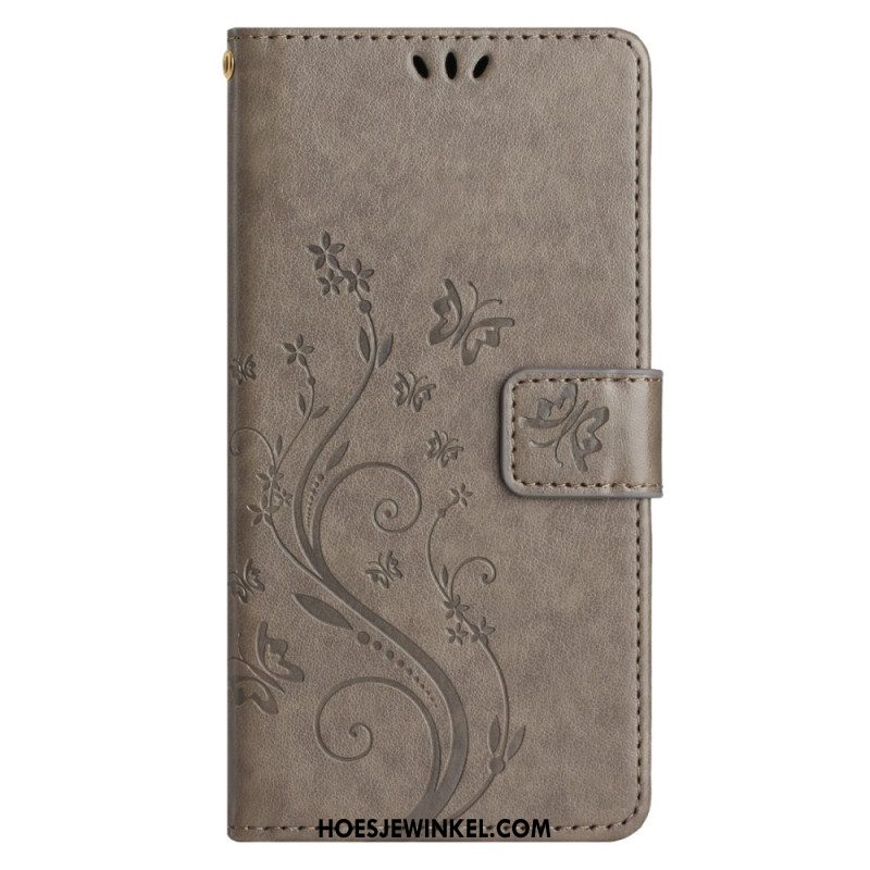 Leren Hoesje Samsung Galaxy S24 Fe Patroon Met Vlinders En Bloemen Bescherming Hoesje