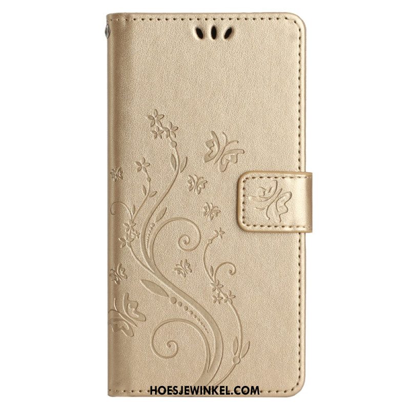 Leren Hoesje Samsung Galaxy S24 Fe Patroon Met Vlinders En Bloemen Bescherming Hoesje