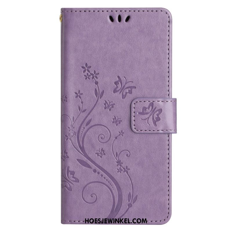 Leren Hoesje Samsung Galaxy S24 Fe Patroon Met Vlinders En Bloemen Bescherming Hoesje