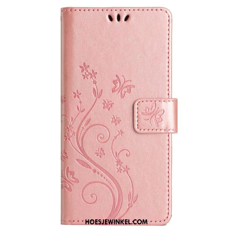 Leren Hoesje Samsung Galaxy S24 Fe Patroon Met Vlinders En Bloemen Bescherming Hoesje