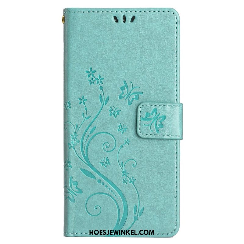 Leren Hoesje Samsung Galaxy S24 Fe Patroon Met Vlinders En Bloemen Bescherming Hoesje