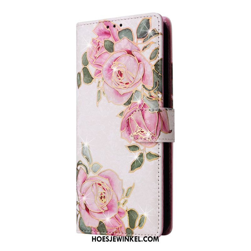 Leren Hoesje Samsung Galaxy S24 Fe Rfid Blokkerende Fleurettes Bescherming Hoesje