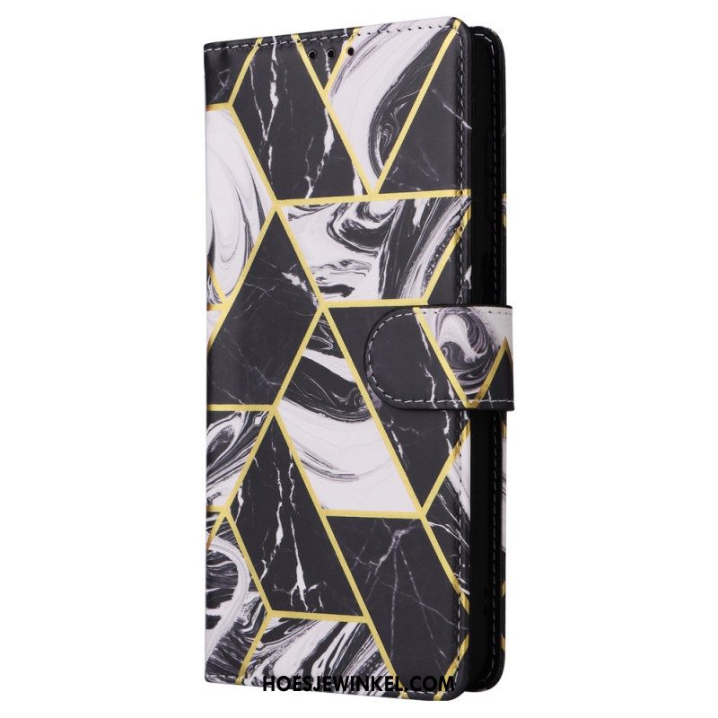 Leren Hoesje Samsung Galaxy S24 Plus 5g Marmerprint Met Band