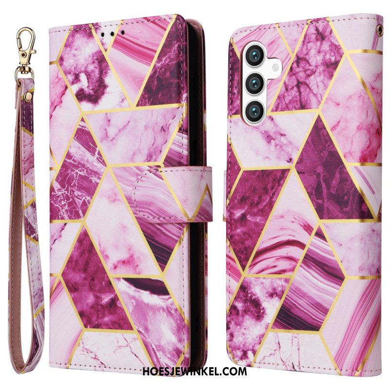 Leren Hoesje Samsung Galaxy S24 Plus 5g Marmerprint Met Band