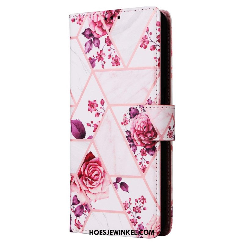 Leren Hoesje Samsung Galaxy S24 Plus 5g Marmerprint Met Band