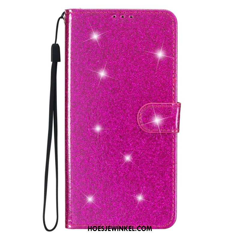 Leren Hoesje Samsung Galaxy S24 Plus 5g Pailletten Met Bandjes Bescherming Hoesje