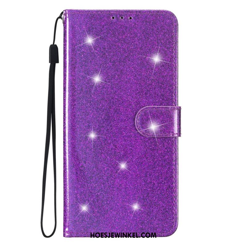 Leren Hoesje Samsung Galaxy S24 Plus 5g Pailletten Met Bandjes Bescherming Hoesje