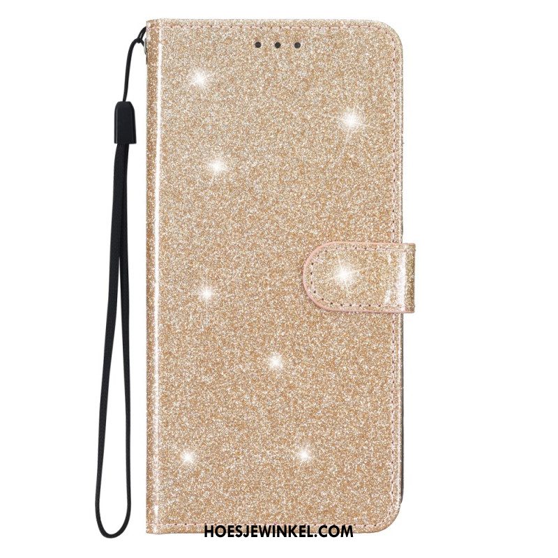 Leren Hoesje Samsung Galaxy S24 Plus 5g Pailletten Met Bandjes Bescherming Hoesje