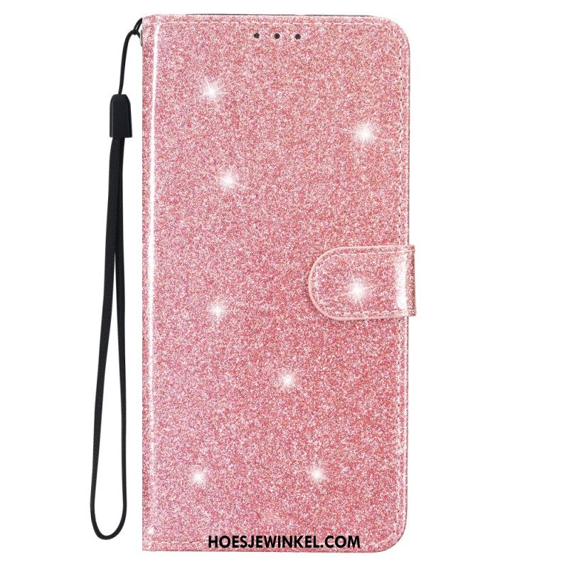 Leren Hoesje Samsung Galaxy S24 Plus 5g Pailletten Met Bandjes Bescherming Hoesje