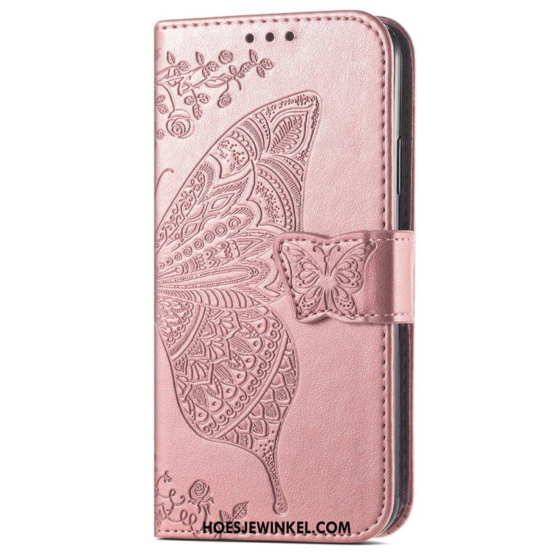 Leren Hoesje Samsung Galaxy S24 Ultra 5g Barok Vlinder Met Riem Bescherming Hoesje