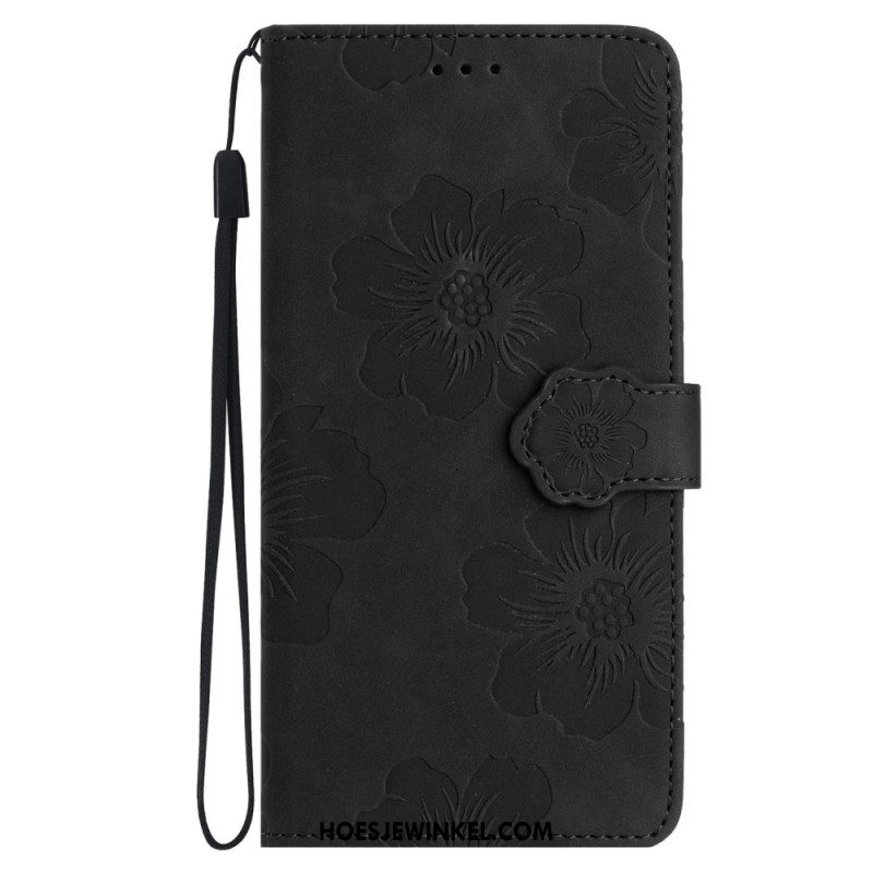 Leren Hoesje Samsung Galaxy S24 Ultra 5g Bloemen Met Riempje