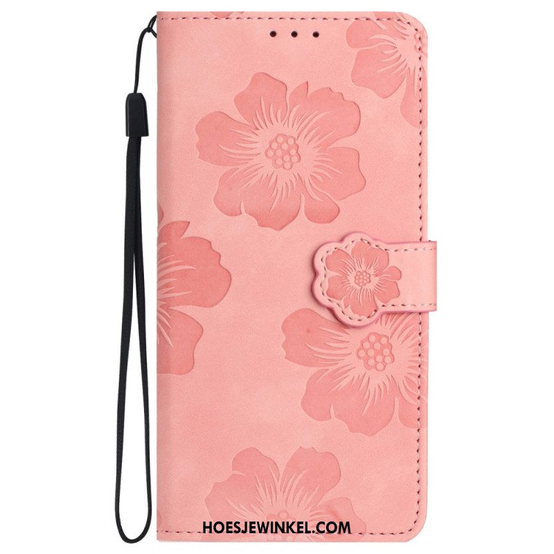 Leren Hoesje Samsung Galaxy S24 Ultra 5g Bloemen Met Riempje