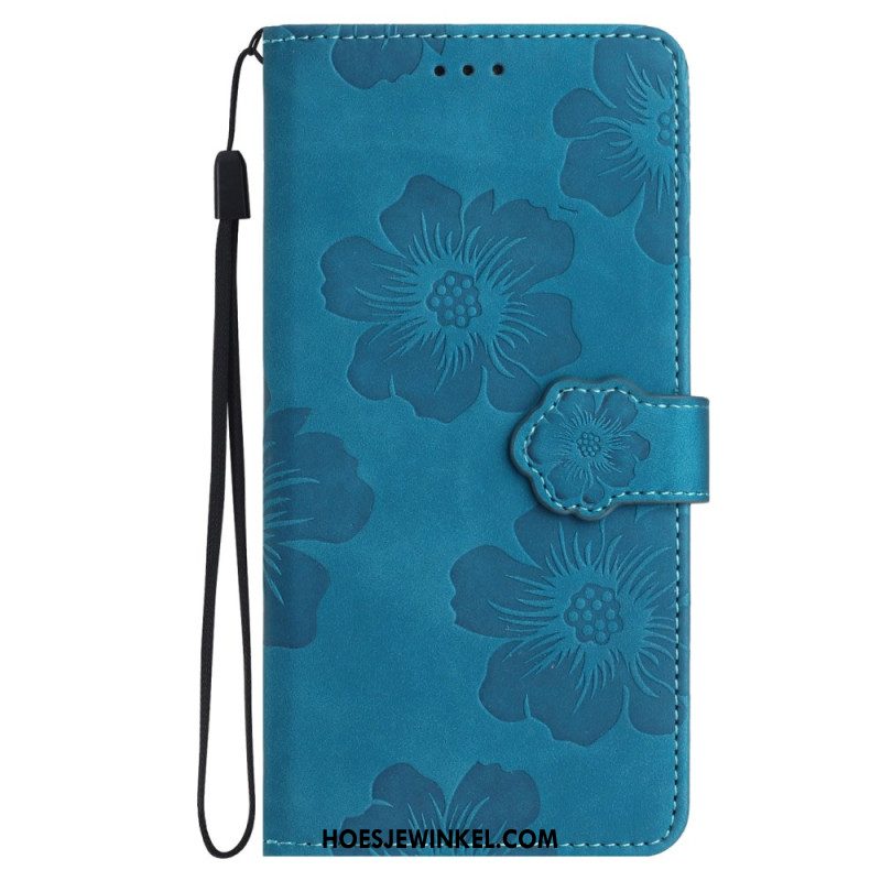 Leren Hoesje Samsung Galaxy S24 Ultra 5g Bloemen Met Riempje