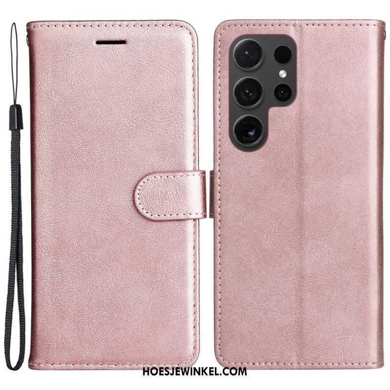 Leren Hoesje Samsung Galaxy S24 Ultra 5g Effen Kleur Met Riem Bescherming Hoesje