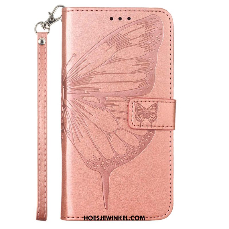 Leren Hoesje Samsung Galaxy Z Fold 6 Bloemenvlinder Met Riempje Bescherming Hoesje