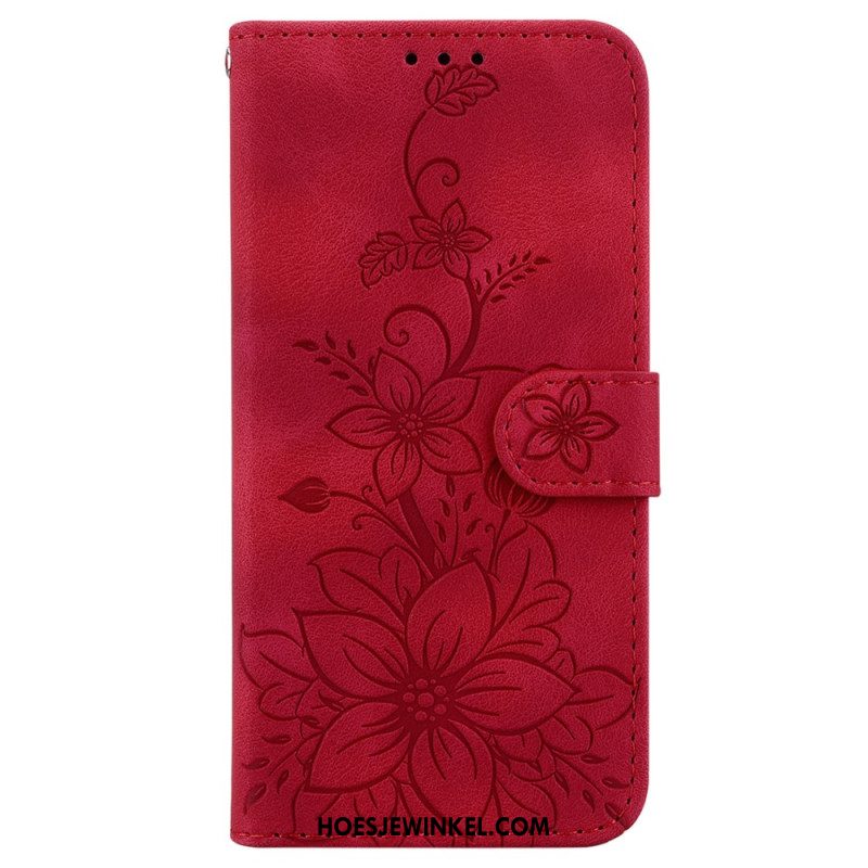 Leren Hoesje Voor Oppo Reno 11f 5g Leliebloemen Met Riempje