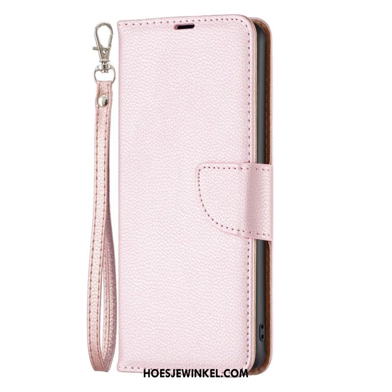 Leren Hoesje Voor Samsung Galaxy A15 Litchi Lederen Stijl Met Riem